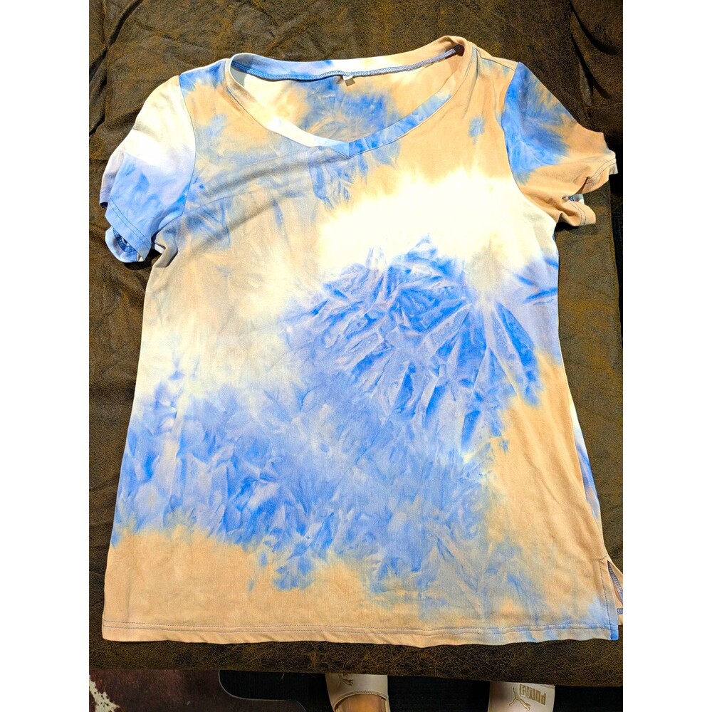 Women’s M Blue/White/Beige Tie-Dye Crew Neck Short Sleeve Jersey T-Shirt
